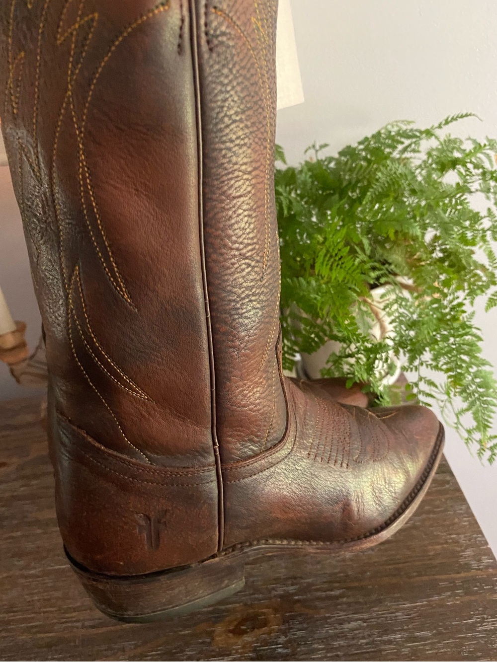 Vtg FRYE Billy Pull-On Deco Stitch Leather Western Cowboy Boots Women 7.5B Brown - Picture 9 of 15